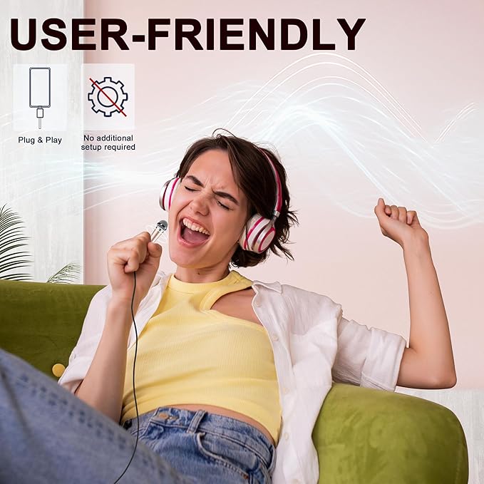 USB C Mini Microphone Karaoke, Portable ASMR Microphone for Android Phone/iPhone 15/Laptop/Mac, Wired Mic for Voice Recording, Singing, Interviews, Vlogs, YouTube, TIK Tok (Rose Gold)