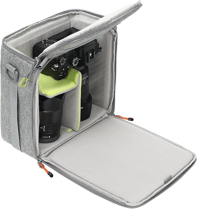 svatin Mini SLR Camera Insert Bag,Shockproof &Pressure-proof Dual Opening Camera Lens Cube Case Bag,Digital DSLR Mirrorless Cameras Accessories Storage Pouch Compatible for Canon,Sony,Fuji (XXS Gray)