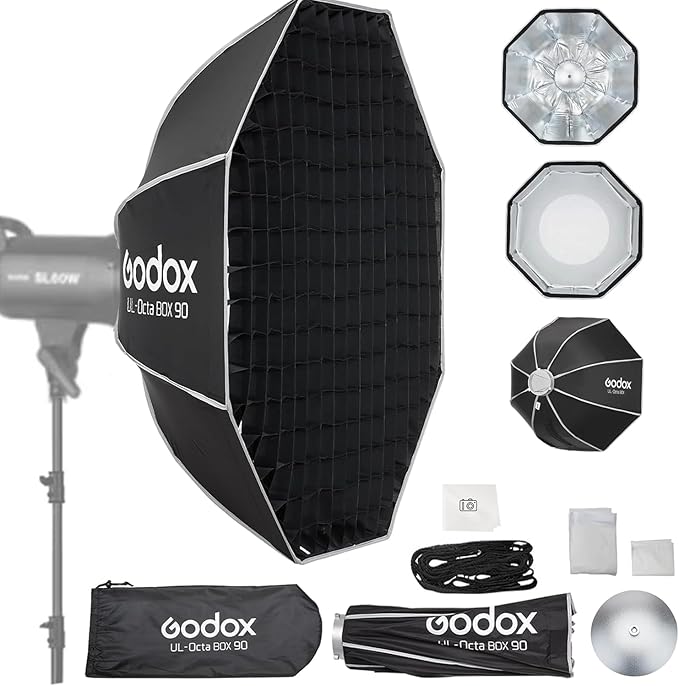 Godox Quick Release Octagon Umbrella Softbox,UL 35.43'' Bowens Mount Soft Box with Honeycomb Grid Light Diffusers Carry Bag for Studio Strobe Flash,Outdoor Product Portrait Photography Live Streaming