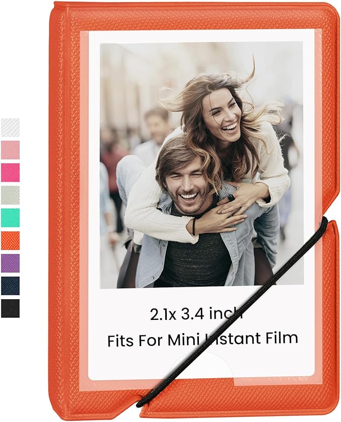 Lifting Mini Photo Album with 28 Pocket 2x3 Inch Pictures Fits for Fujifilm Instax Mini 7s 8 9 11 25 26 40 50s 90 Evo Z2300 Instant Camera, Polaroid Snap,Kpop Photocard Holder (Salmon Orange)