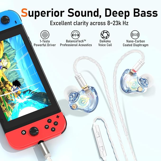 Vibes 202M Wired Earbuds - HiFi in Ear Monitor Headphones - Noise Isolating Ear Buds w/ Mic - Clear Sound, Deep Bass & Comfort-Fit Gaming Earphones - MMCX to 3.5mm & Silver Plated Cord, Carrying Case