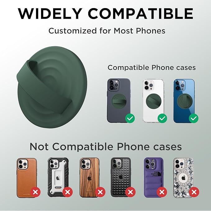 Magnetic Phone Grip Ring Holder, Liquid Silicone Magnet Cell Phone Grip Finger Loop, Compatible with Magsafe, Back of Phone for iPhone 17/16/15/14/13/12 Series, Alpine Green