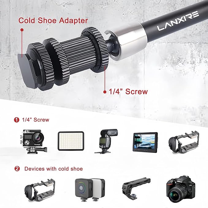 Super Clamp and 11 Inches Adjustable Friction Magic Arm with 1/4’’ Screw and Cold Shoe Adapter - Compatible with Flash, LED Light, Microphone, Monitor - Load Up to 4.4lb/2kg