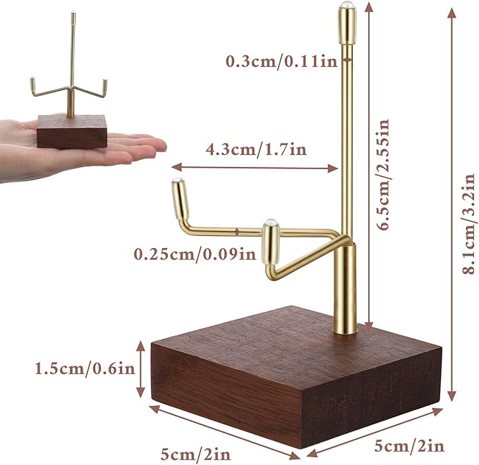 Small Gold Metal Arms Display Stand Easel with Wooden Base - Adjustable Small Display Easel Stand for Displaying Art Fossil Coral Picture, Photo Frame, 2"x2"x3.2"