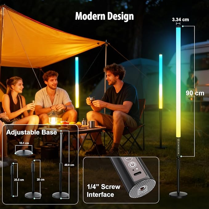6Pack 3ft RGB Tube Light Portable 5000mAh Battery Powered with Stand Handheld Color Neon Light Bar LED Video Light with Bag for Photography DJ Dance Party Stage Painting Photo Booth Lighting