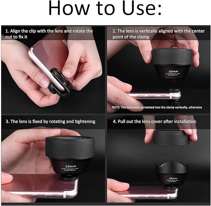 Phone Camera Lens, 65mm Phone Telephoto Portrait Lens External Aspherical Portrait Lens Clip on Cell Phone Lens Kit Professional Attachment Phone Lens Kit for Phones/iOS Pad Smartphones