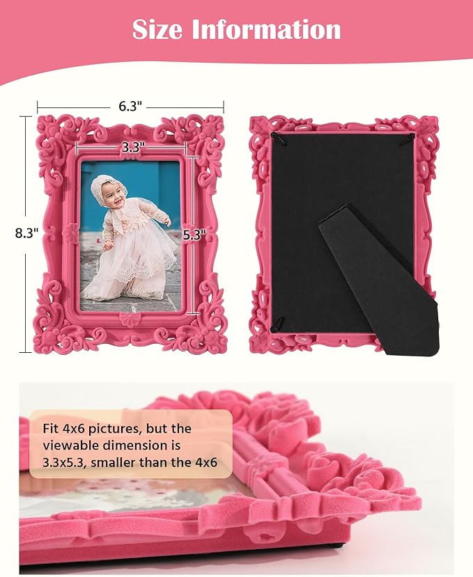 Pink Picture Frame 4x6 for Portraits Wedding Photos, Small Cute Decorative Frame with Stand for Cozy Home Decor, Unique Gift for Housewarming Birthday Baby Shower Graduation (Pink)