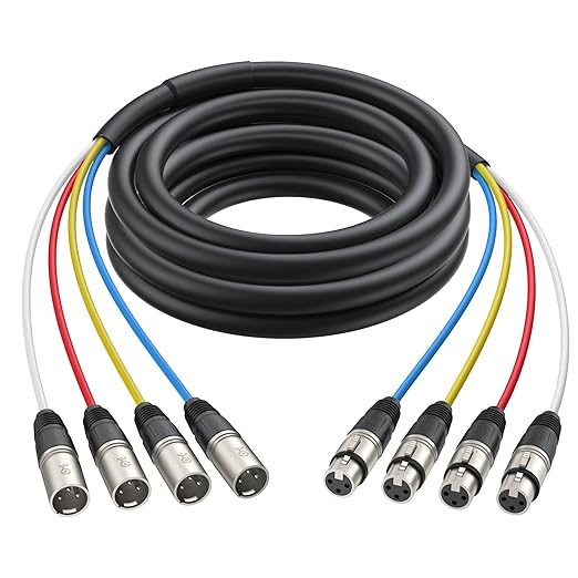 Cable Matters 4-Channel XLR Male to Female Snake Cable/XLR Snake Cable - 10ft, Professional Audio Connectivity with Shielding and Color-Coded Channels