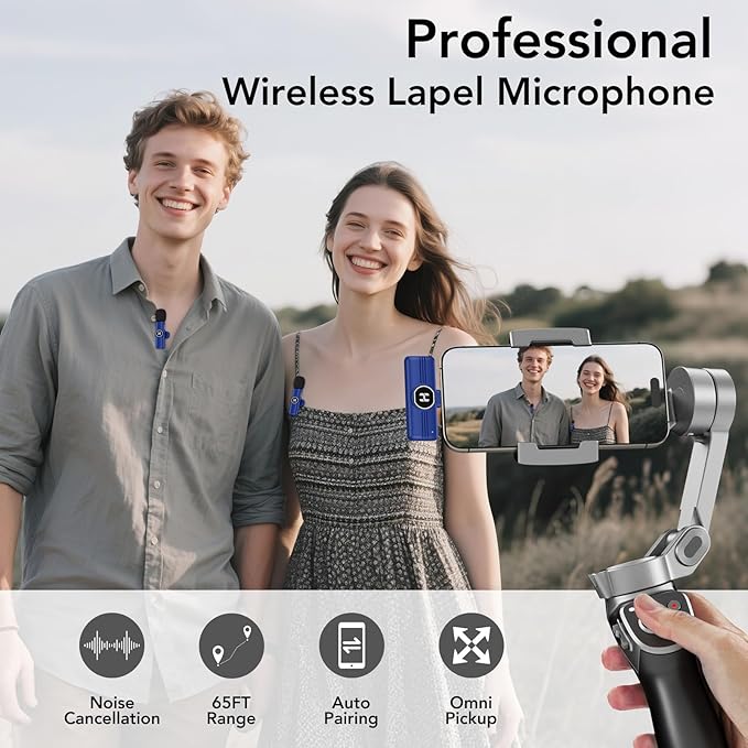 USB C Mini Wireless Lavalier Microphone for iPhone 15 16, iOS and Android Devices - Noise Reduction Lapel Mic for Recording, Clip Omni Lav Mic for Video Recording, Tiktok, Youtube, Vlog (Blue)