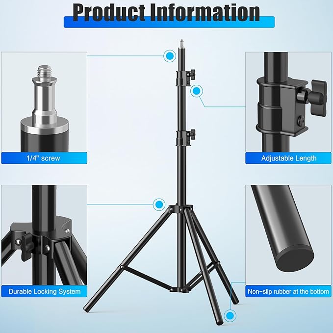 Professional Light Stand Photography 110"/9.2ft/280cm, Air Cushioned Photo Video Metal Tripod Stand for Softbox, Studio Light, Reflector, Ring Light, Heavy Duty Max Load 8kg/17.6lb, 1/4" Screw