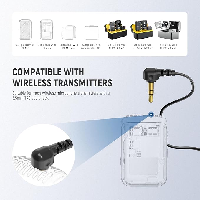 NEEWER ø4mm Mini Lavalier Microphone (2 Pack), Clip On Wired Condenser Lapel Lav Mic Set with 5ft/1.5m 3.5mm TRS Connector Compatible with DJI Mic 2 Rode Wireless Go II CM28 CM31 Camera, LM8