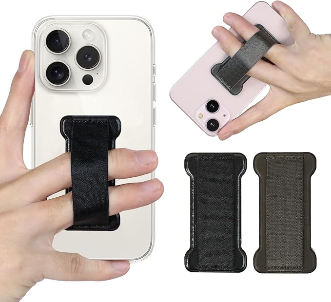Phone Grip Strap Holder for Hand, Universal Finger Strap Phone Holder, Finger Loop Selfie Grip Compatible with Most Smartphones (Black Grey) -2PC