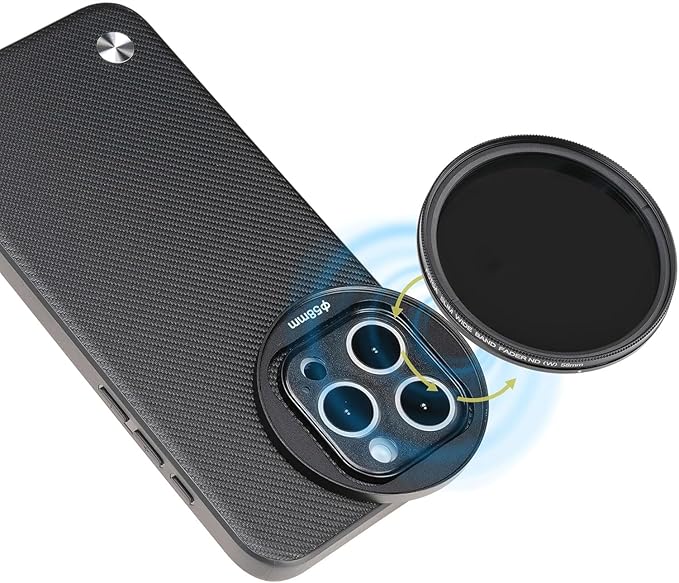 FocusFoto Phone Case Holder for iPhone 16 Pro Case, Integrated with 58mm Threaded Filter Adapter, with 58mm Variable ND2-ND400 Fader ND Neutral Density Filter Kit, Compatible with MagSafe (Black)