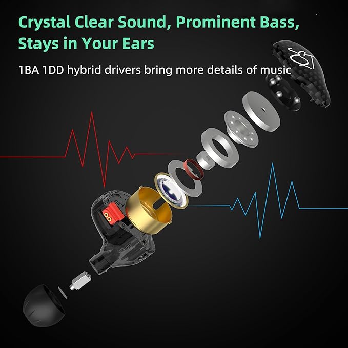 YINYOO Easy KZ ZST Hybrid Banlance Armature with Dynamic in-Ear Earphone 1BA+1DD HiFi Headset Wired Earbuds IEM Headphones Gaming Earbuds (ZST no mic)