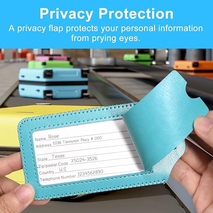 ACdream Luggage Tags 2 Pack, Leather Suitcase Tags Identifiers, Cute Cruise ID Labels with Privacy Cover fits on Backpack, Travel Bag, for Women, Men, Adults, Kids, Sky Blue