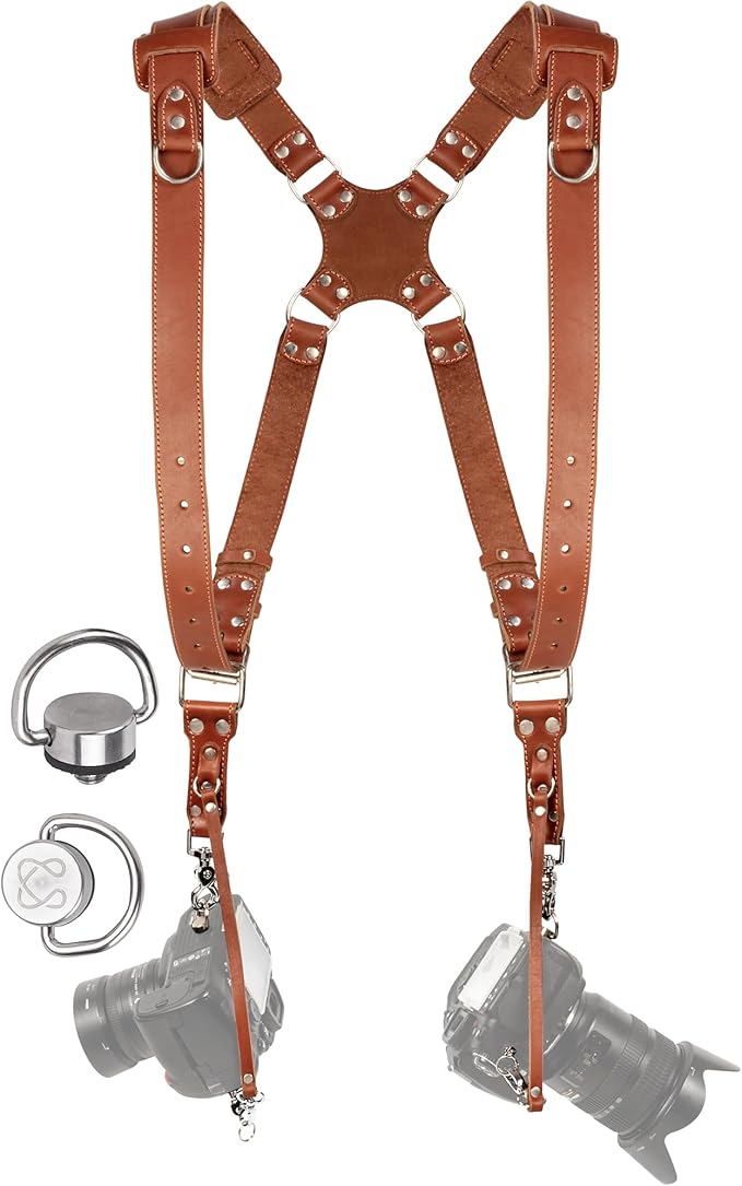 C Coiro Camera Harness for 2 Cameras Dual Shoulder Leather Camera Strap for DSLR/SLR, Camera Straps for Photographers