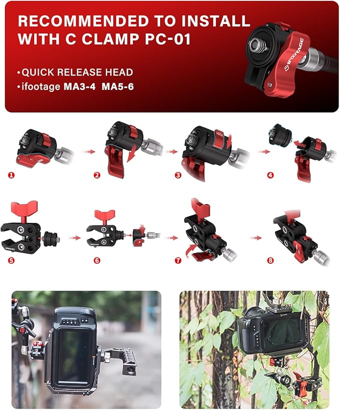 IFOOTAGE Magic Arm Spider Crab MA3-4,Camera Arm with 1/4''&3/8''Screw,7inch Articulating Arm for Video Monitor,Flash Light,Microphone,LED,Monitor,Payload 13.23lbs/6kg