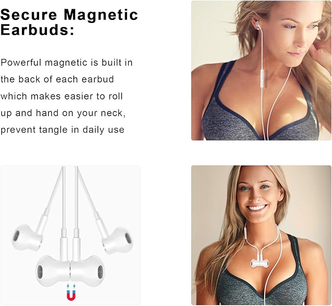 USB C Headphones Wired Type C Earphones for Samsung/Galaxy S26 S25 S24 Plus S23 S22 S21 S20 Note 20 Ultra DAC Magnetic Corded Earbuds for iPhone 15 16 16e 17 Air for Apple/Android Ear Buds White