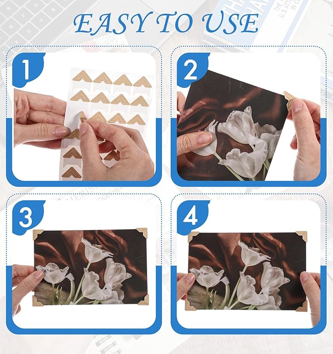 Scrapbook Photo Corners, 360 Pcs Self-Adhesive Photo Corner Stickers, Easy to Peel and Stick Safe for Vintage Photos DIY Album Journal, (5 Colors, 15 Sheets)