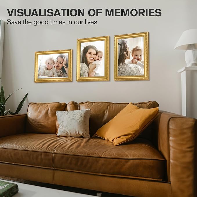 11x14 Gold Picture Frame Set of 2, Ornate Vintage 11x 14 Photo Frame for Wall Decor , 11 x 14 Gold Frames with Real Glass, Display 8x10 Pictures with Mat or 11x14 without Mat for Antique Déco