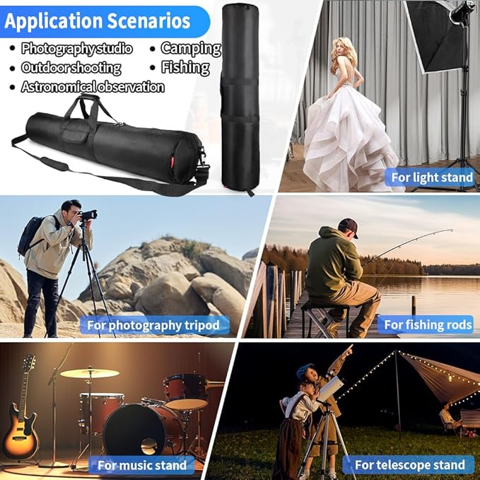 HEMMOTOP Tripod Carrying Case, 39x8.3in All Sides Thick Padded Tripod Bag with Shoulder Strap and Handle, Heavy Duty Light Stand Bag with Two Zippered Pockets for Pool Cue, Speaker Stand -R10021