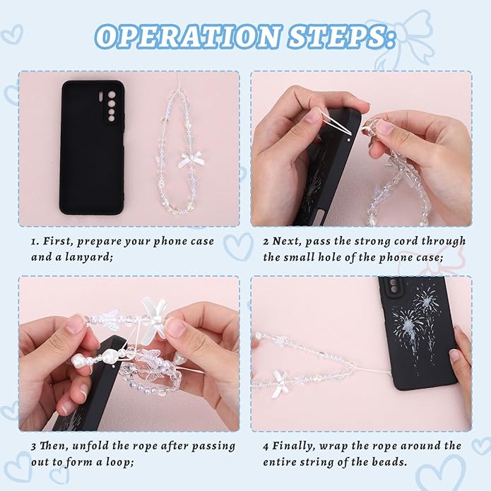 Pink Beaded Phone Wrist Straps, Y2K Phone Case Charms Camera Charm Strap, Lanyard Keychain Wristlet Aesthetic Cellphone Charm