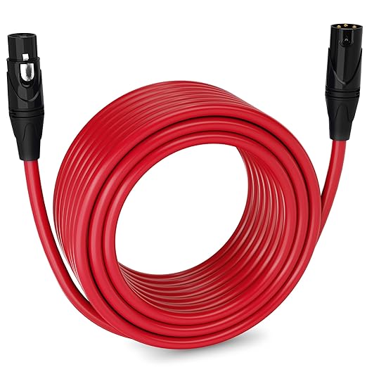 LyxPro 75 Feet XLR Microphone Cable Balanced Male to Female 3 Pin Mic Cord for Powered Speakers Audio Interface Professional Pro Audio Performance and Recording Devices - Red
