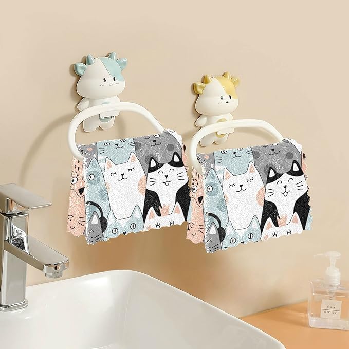 CaTaKu Cute Cat Funny Kitchen Cloths, Reusable Dish Rags for Washing, Microfiber Cleaning Cloths Dish Towels Washcloths for Kitchen Drying, 6 Pack