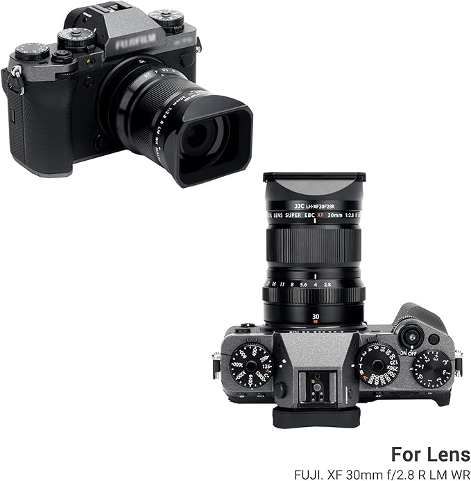JJC Square Metal Bayonet Lens Hood Shade for Fuji Fujifilm XF 30mm f/2.8 R LM WR Macro Lens, XF30mm F2.8 Lens Hood on X-T5 XT5 X-T4 X-T30 II X-T30II XT30II X-E4 X-S10 X-T200, with Protective Hood Cap
