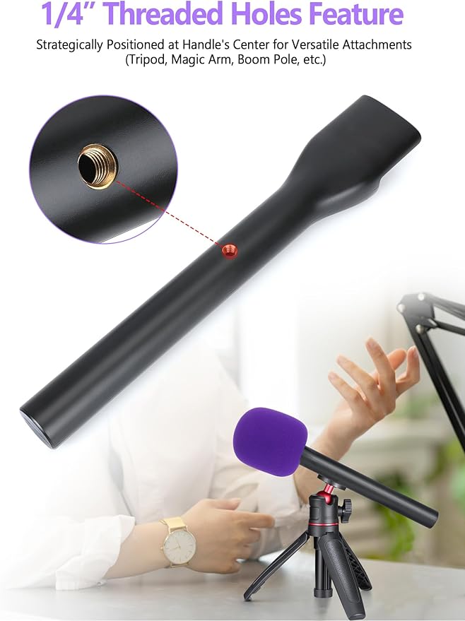 YOUSHARES Handheld Adaptor with Foam Cover, Compatible with Rode and DJI Wireless Microphones for Interviews (Purple Foam)