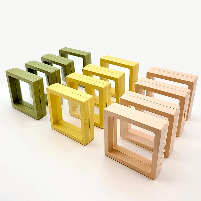 12PCS 3D Floating Frame Display Stand, Jewelry Box, Gift Box, Ornament Organizer, Small Travel Jewelry Box, PE Film Anti-Oxidation, Suspended Display Box Stackable (2.75 * 2.75，Type 2)