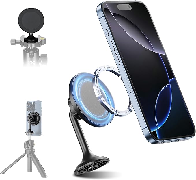 Magnetic Phone Tripod Mount Adapter with Arca Swiss Mount,Phone Holder for Tripods with 1/4"-20 Screw for iPhone 17 Air 16 15 14 13 Pro Max & Mag-Safe Case Magnet Tripod Attachment for Selfie Vlogging