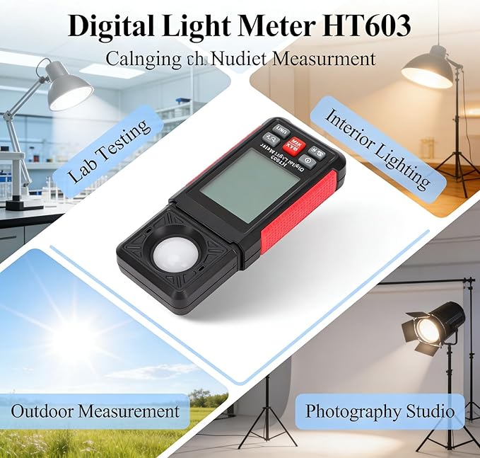 Digital Light Meter HT603, Professional Luxmeter, Wide Range Brightness Tester - Measurement, Quick Response, Ideal for Photo and Industrial Use