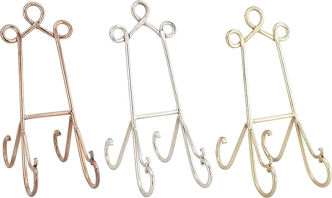 Deco 79 Metal Display Easel Scroll Tabletop Easel, set of 3 Display Stand 5" x 10" x 14", Multi Colored