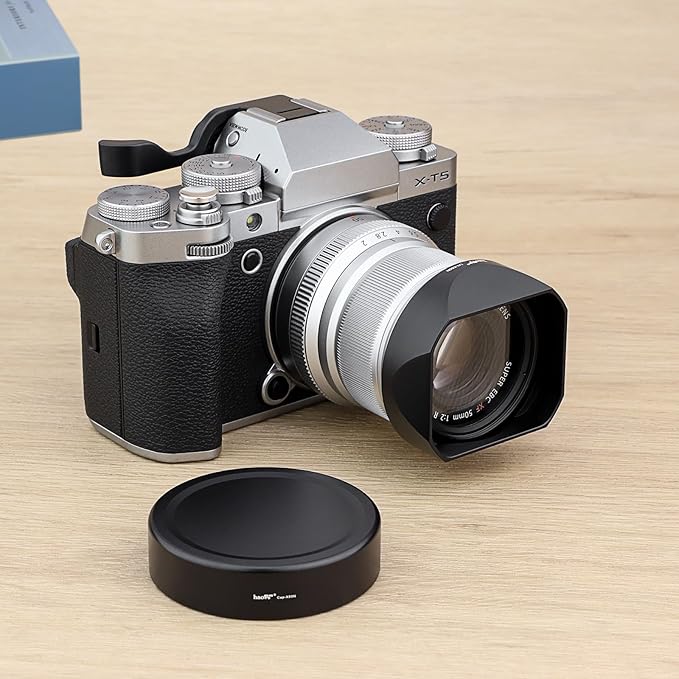 Haoge LH-X50N Bayonet Square Metal Lens Hood for Fujifilm Fuji Fujinon XF 50mm F2 R WR Lens with Metal Cap Kit on X-Pro3 X-T4 X-S10 Camera