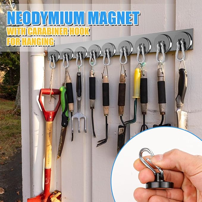 VSKIZ Magnetic Hooks Heavy Duty 150Lbs, 4 Pack Super Strong Magnetic Hooks with Swivel Carabiner for Cruise, Black Neodymium Magnet Hooks Magnetic Wall Hanger for Hanging, Toolbox, Grill, Cabins