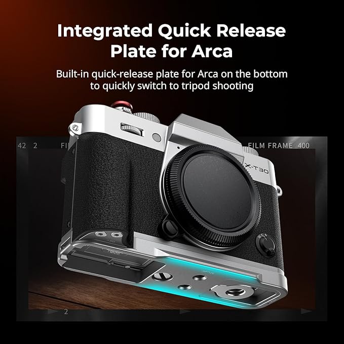 SMALLRIG X-T30 III/X-T30 II/X-T30 L-Shape Grip for FUJIFILM Camera, Built-in Quick Release Plate for Arca, 1/4"-20 Holes, Lightweight Ergonomic Silicone Handgrip,Shutter Button (Silver) - 5664