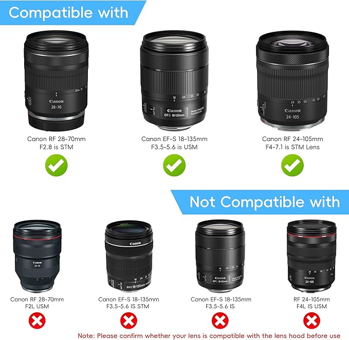 Reversible Lens Hood Shade Protector EW-73D Replacement for Canon RF 28-70mm F2.8 is STM & EF-S 18-135mm F3.5-5.6 is USM (Fits 18-135mm USM Only) & RF 24-105mm F4-7.1 is STM Lens