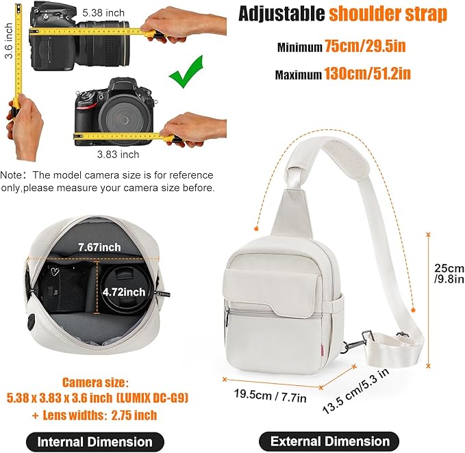 Cwatcun Camera Bag Small Compact Camera Sling Case, Waterproof Canvas Crossbody Camera Bag with Rain Cover, Travel Photography Bag for Canon, Nikon, Sony, Fuji DSLR/SLR/Mirrorless Cameras, Lens