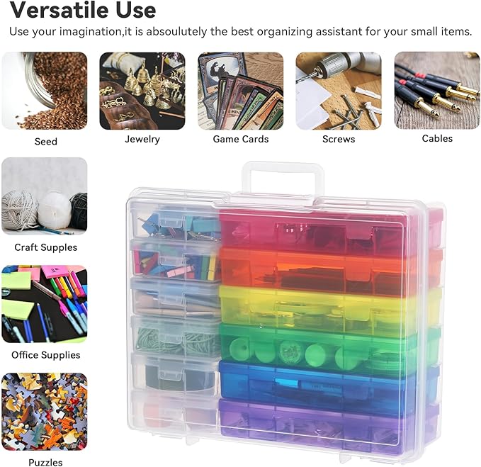Novelinks Stackable Plastic Clear Storage Box Containers with Latching Lid - Art Craft Supply Organizer Storage Containers for Pencil Box,Crayon, Jewelry (6 Pack Medium Colorful+6 Pack Small Clear)