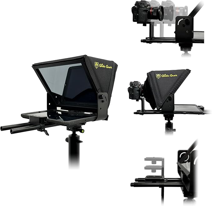 Glide Gear TMP 500 Teleprompter – DSLR, Tablet, Smartphone – 12" Glass, 15mm Rails, Hard Case, No Assembly