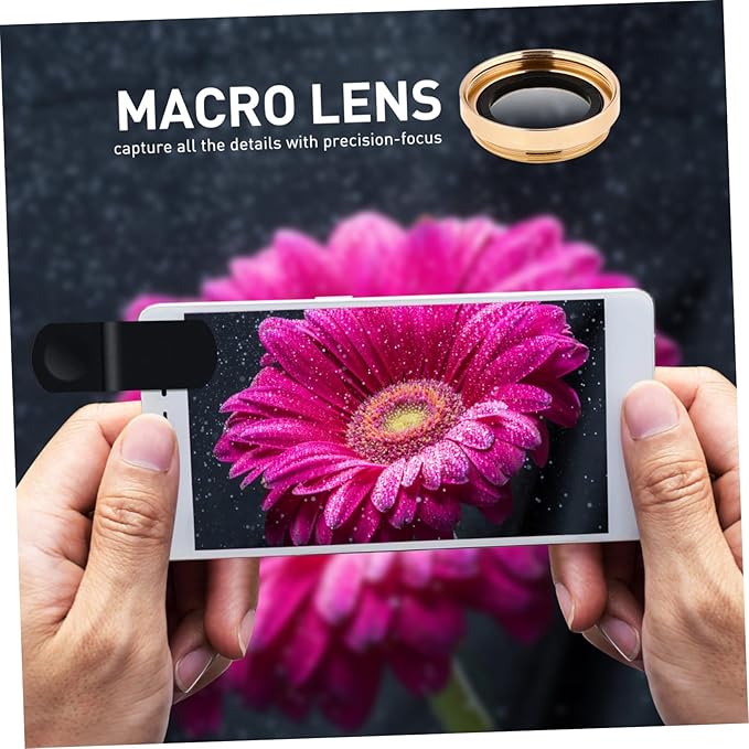 Mikikit Universal Portable Cell Phone Camera Lens Kit Super Wide Angle Macro Fisheye Clip Lens Golden Compatible Smartphones