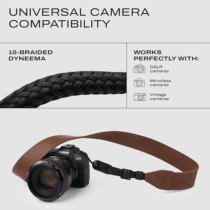 C Coiro Classic Leather Camera Strap with Quick Release, Sling Neck DSLR SLR Camera Shoulder Strap for Photographers