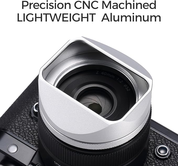 Metal Square Lens Hood (with Cover) with 49mm UV Filter Adapter Ring Compatible with for Fujifilm X100V/X100VI (Aluminum Alloy-Silver)