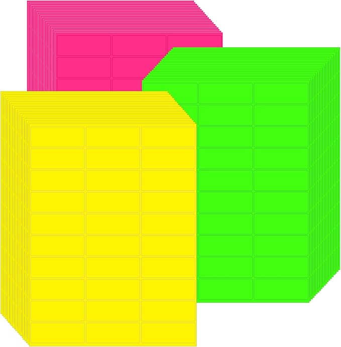 Zhanmai 1800 Pieces Address Labels Assorted Colored Labels Printable Address Stickers for Return Mailing Shipping Coding Message 1 x 2.63 Inch (Fluorescent,Yellow,Green,Magenta)