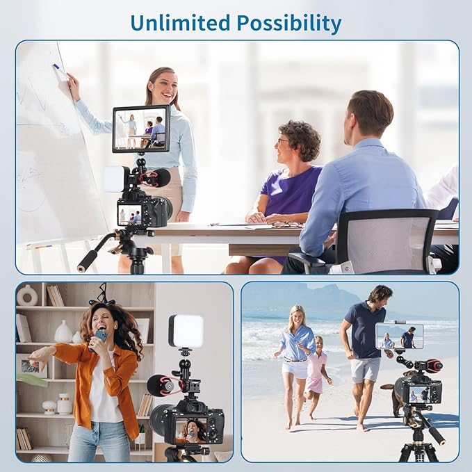 UTEBIT 3 Port Cold Shoe Mount with 1/4"-20 Thread , Cold Shoe Extension Bracket with 3.8" Magic Arm Dual 1/4 Screw Head Adapter 360° Rotatable, for Camera Cage Flash LED Monitor Microphone, Black