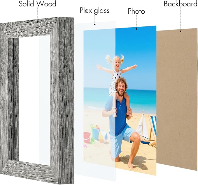 Vittanly 4x6 Picture Frame, Made of Solid Wood and Shatterproof Plexiglass, Wooden Photo Frame for Wall Mounting or Tabletop Display, Picture Frame for Home Decor with Stand, Grey, 1 Pack