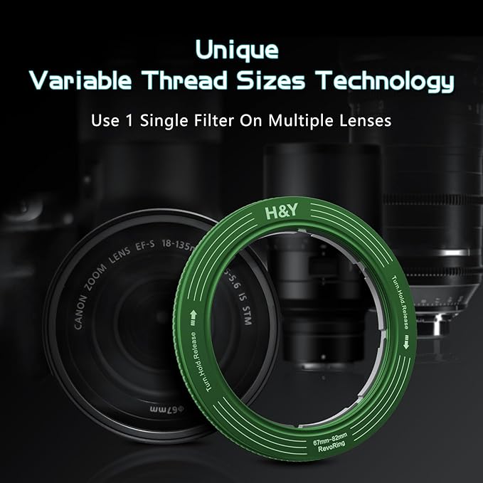 H&Y RevoRing Adjustable Step Up Ring 67-82mm to 82mm, Variable Lens Filter Adapter Ring, Universal Stepping System fits 67 72 77 82mm, Vintage Green