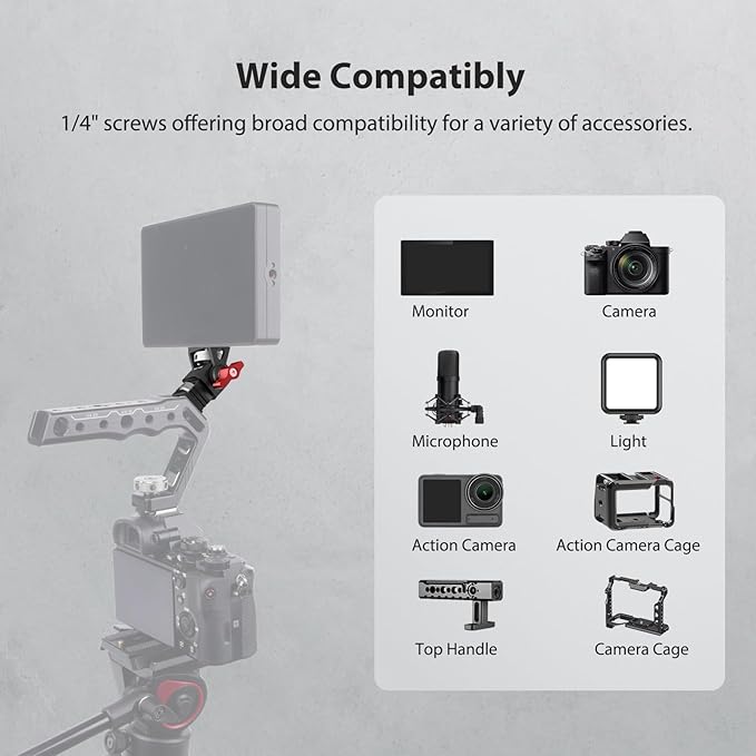 Camera Monitor Mount with 1/4″ Screw, Aluminum Field Monitor Mount for Video Light Microphone Cage, Monitor Holder 360° Swivel & 180° Tilt Damping 11lb Load Capacity (63145)