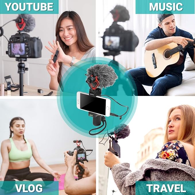 Movo Smartphone Video Rig with Shotgun Microphone, Grip Handle, Wrist Strap, and Lightning Dongle Compatible with iPhone 11, 11 Pro, XS, XR, X, 8, 7, 6S, 6, 5S, 5 and Android - for Vlogging, YouTube